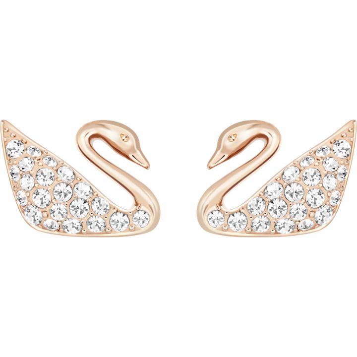 Swarovski Swan Mini Pierced Earrings, White, Rose Gold Plating