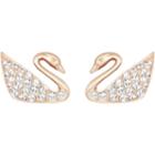 Swarovski Swan Mini Pierced Earrings, White, Rose Gold Plating