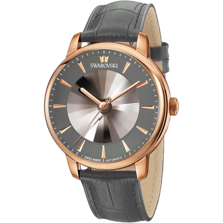 Swarovski Atlantis Limited Edition Automatic Men's Watch, Leather Strap, Gray, Rose Gold Tone