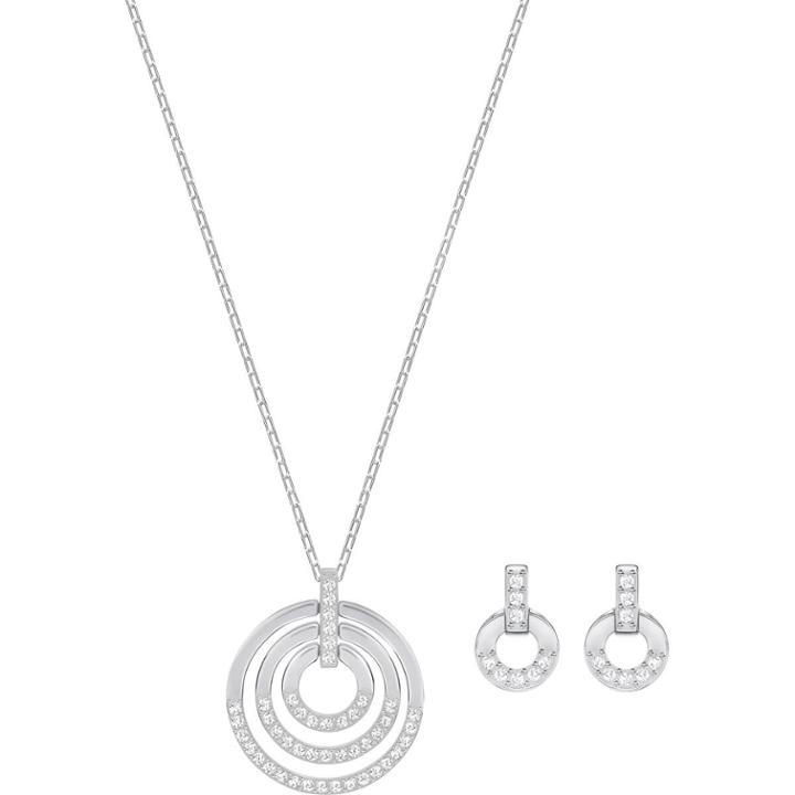 Swarovski Circle Set, Medium, White, Rhodium Plating