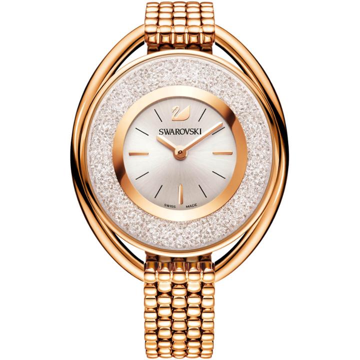 Swarovski Crystalline Oval Watch, Metal Bracelet, White, Rose Gold Tone