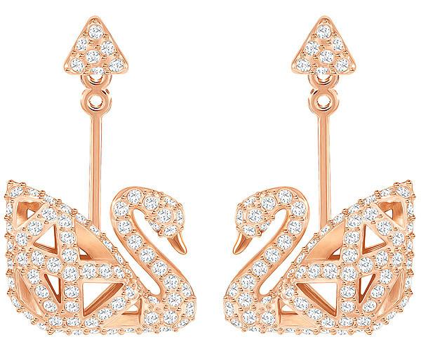 Swarovski Swarovski Facet Swan Pierced Earrings, White, Rose Gold Plating White Rose Gold-plated