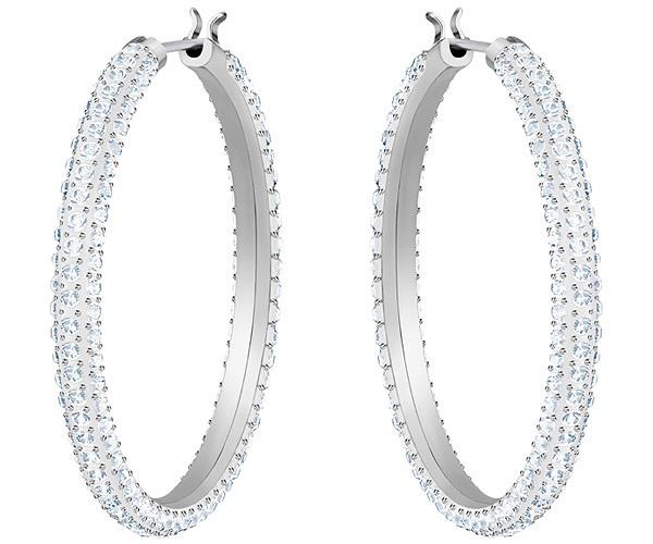 Swarovski Swarovski Stone Hoop Pierced Earrings, White, Rhodium Plating White Rhodium-plated