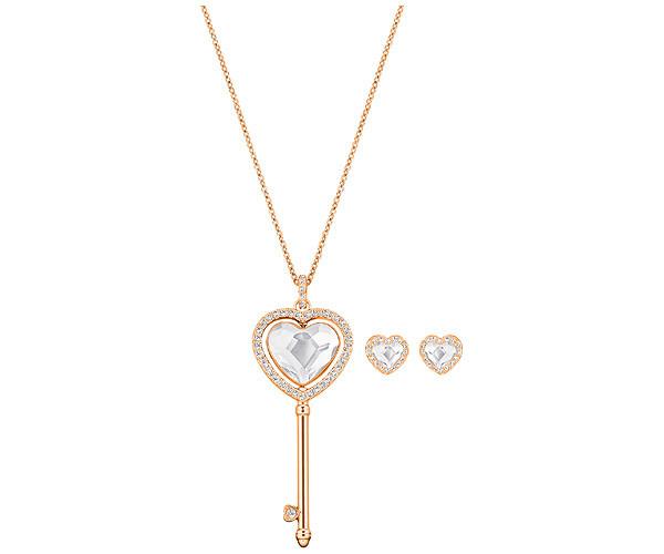 Swarovski Swarovski Engaged Heart Set, White, Rose Gold Plating White Rose Gold-plated