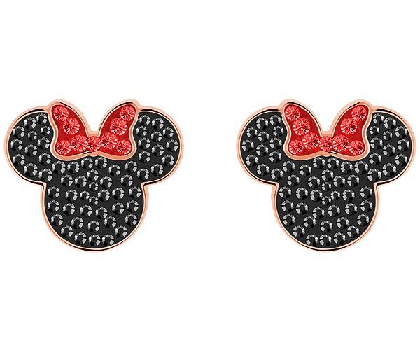 Swarovski Swarovski Mickey & Minnie Pierced Earrings, Black, Rose Gold Plating Black Rose Gold-plated