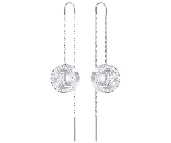 Swarovski Swarovski Hollow Pierced Earrings, Long, White, Rhodium Plating White Rhodium-plated