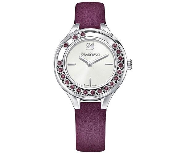 Swarovski Swarovski Lovely Crystals Mini Watch, Leather Strap, Purple, Silver Tone White Stainless Steel