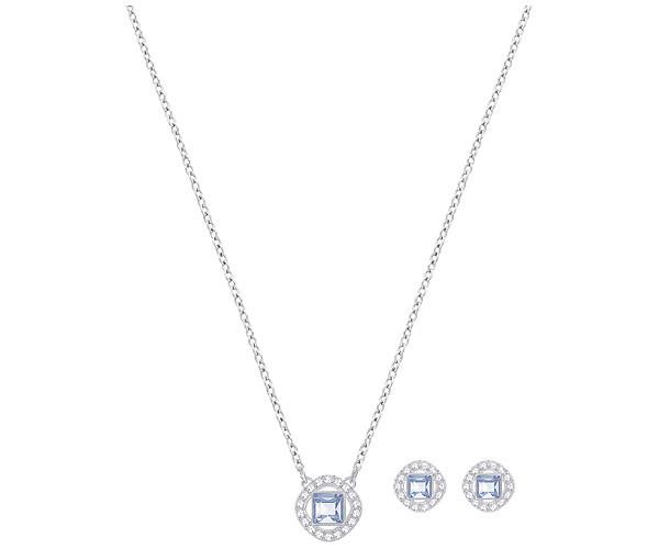 Swarovski Swarovski Angelic Square Set, Blue, Rhodium Plating Blue Rhodium-plated