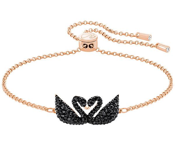 Swarovski Swarovski Iconic Swan Bangle, Black, Rose Gold Plating Black Rose Gold-plated