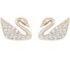Swarovski Swarovski Swan Mini Pierced Earrings, White, Rose Gold Plating White Rose Gold-plated