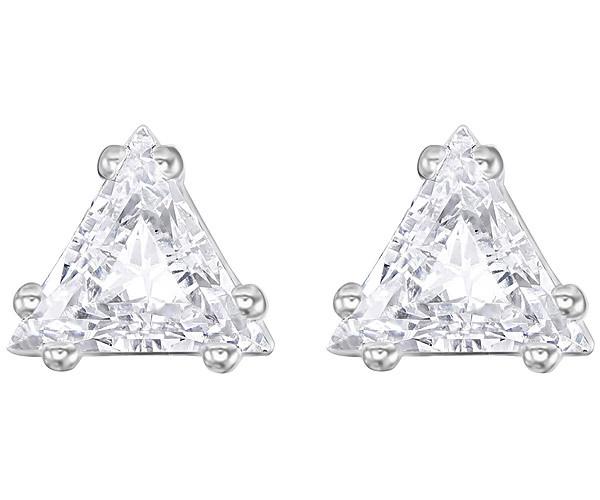 Swarovski Swarovski Attract Triangle Stud Pierced Earrings, White, Rhodium Plating White Rhodium-plated