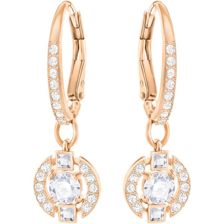 Swarovski Sparkling Dance Round Pierced Earrings, White, Rose Gold Plating