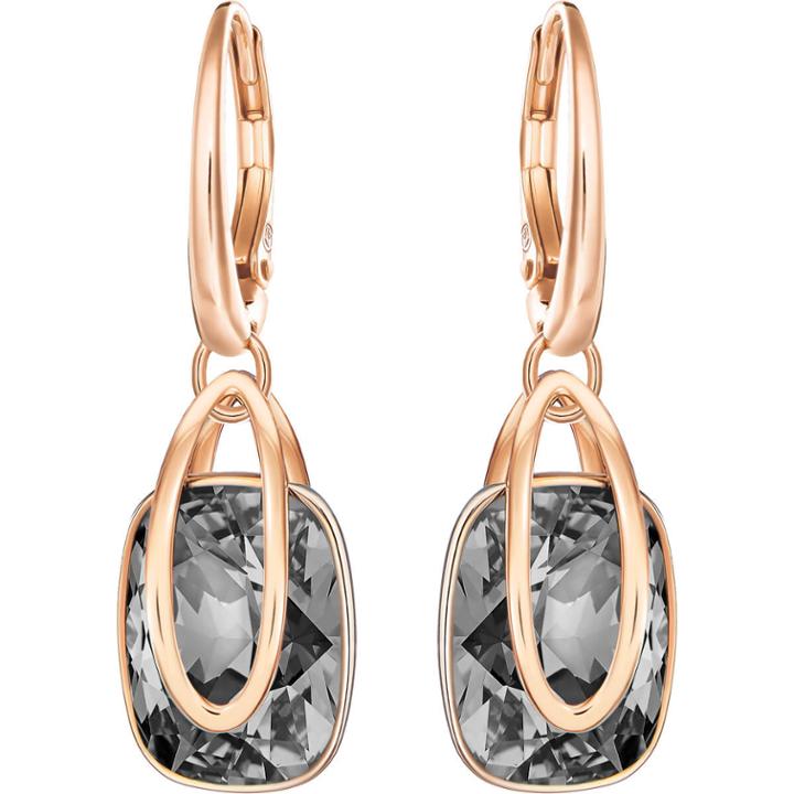 Swarovski Holding Pierced Earrings, Gray, Rose Gold Plating