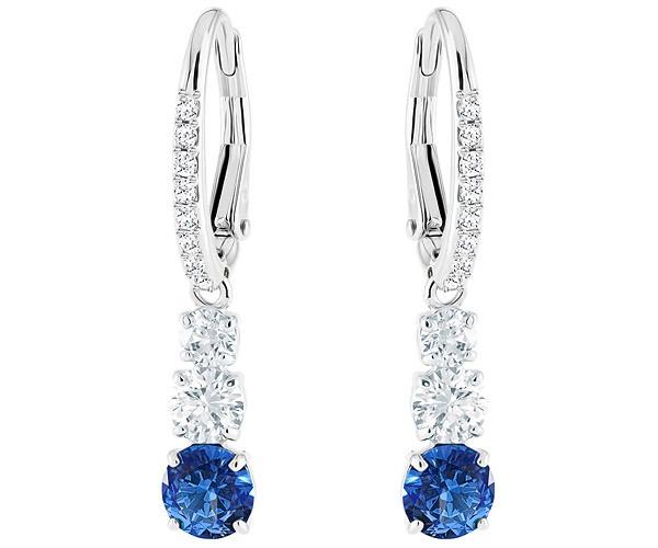 Swarovski Swarovski Attract Trilogy Round Pierced Earrings, Blue, Rhodium Plating Blue Rhodium-plated