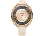 Swarovski Swarovski Crystalline Oval Watch, Leather Strap, Beige, Rose Gold Tone Pink Rose Gold-plated