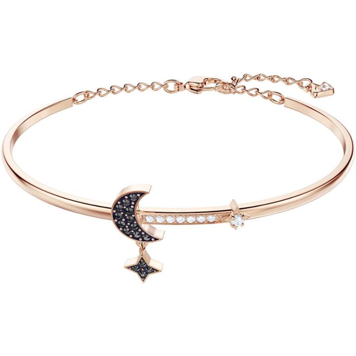 Swarovski Duo Moon Bangle, Medium, Black, Rose Gold Plating
