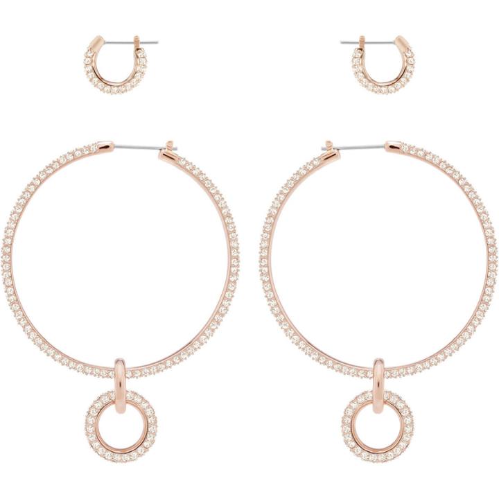 Swarovski Stone Pierced Earring Set, Pink, Rose Gold Plating