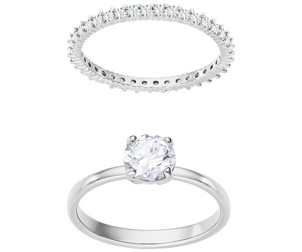 Swarovski Swarovski I Do Round Ring Set, White, Rhodium Plating White Rhodium-plated