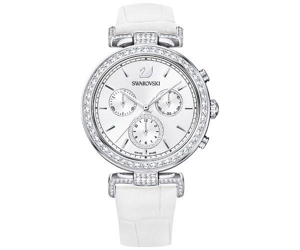 Swarovski Swarovski Era Journey Watch, Leather Strap, White, Silver Tone White Stainless Steel