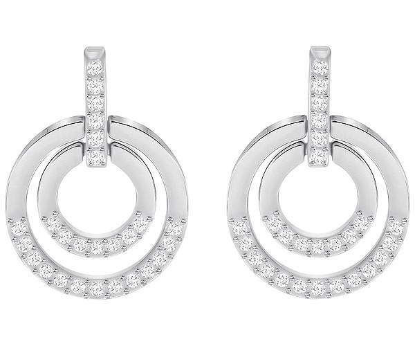 Swarovski Swarovski Circle Pierced Earrings, Medium, White, Rhodium Plating White Rhodium-plated