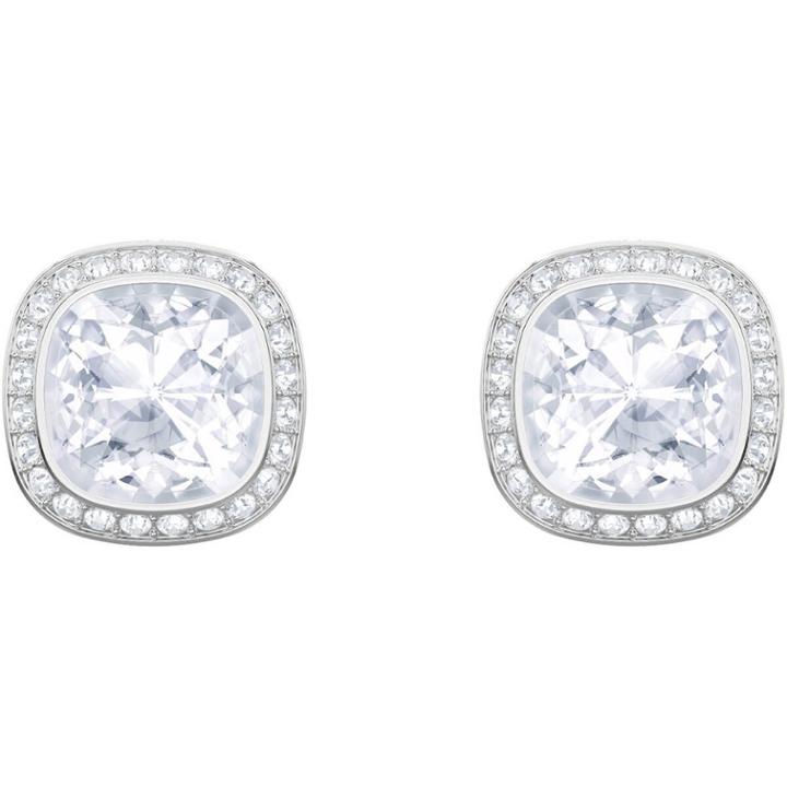 Swarovski Lattitude Stud Pierced Earrings, White, Rhodium Plating