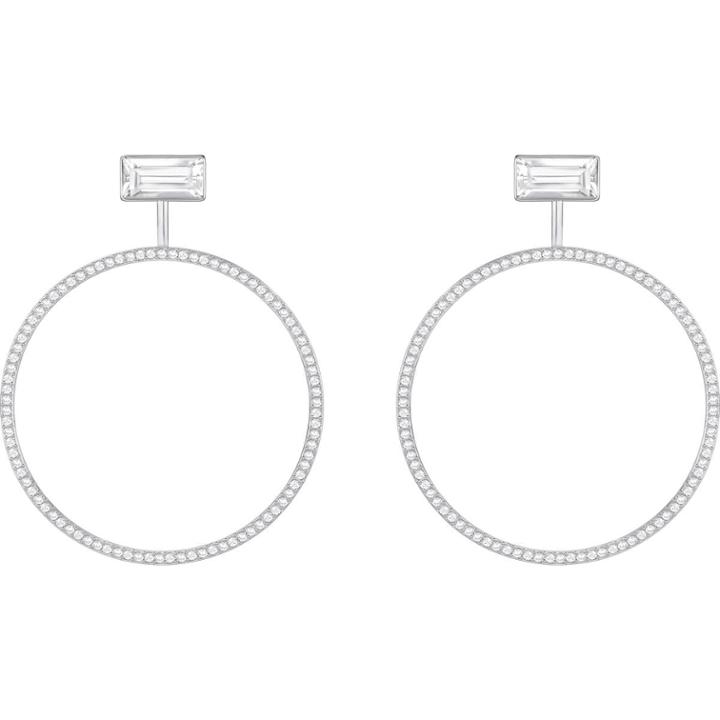 Swarovski Hoop Fever Round Pierced Earrings, Large, White, Rhodium Plating