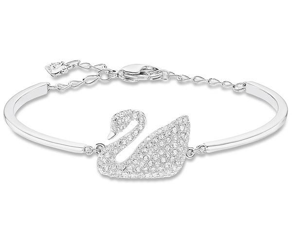 Swarovski Swarovski Swan Bangle, White, Rhodium Plating White Rhodium-plated