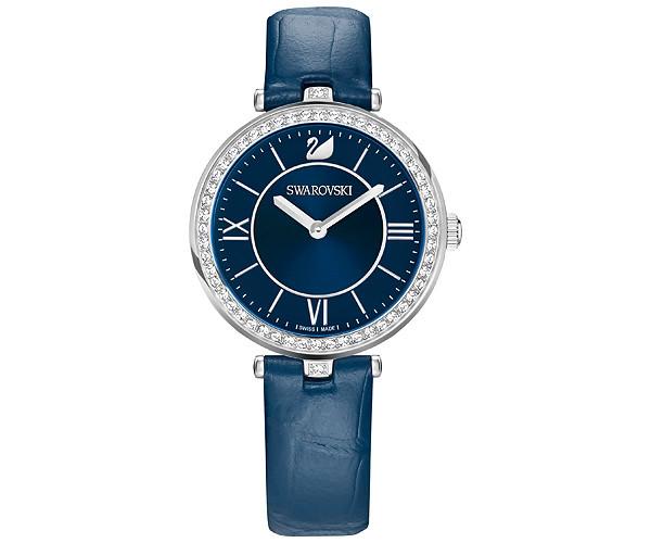 Swarovski Swarovski Aila Dressy Lady Watch, Leather Strap, Blue, Silver Tone White Stainless Steel