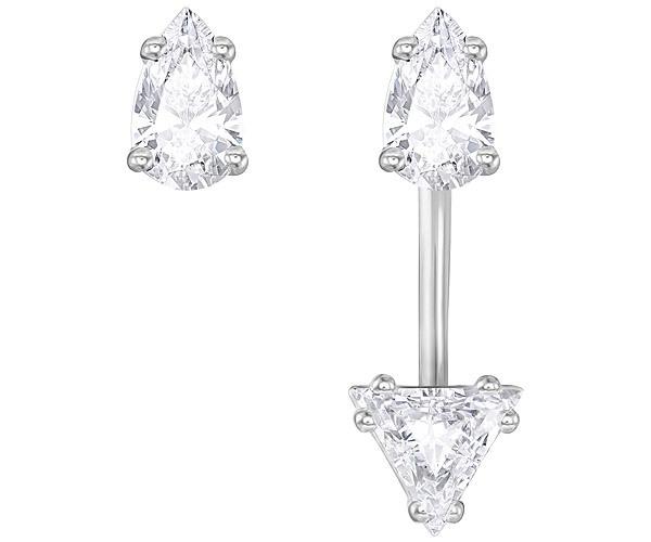 Swarovski Swarovski Attract Triangle Pierced Earrings With Jacket, White, Rhodium Plating White Rhodium-plated