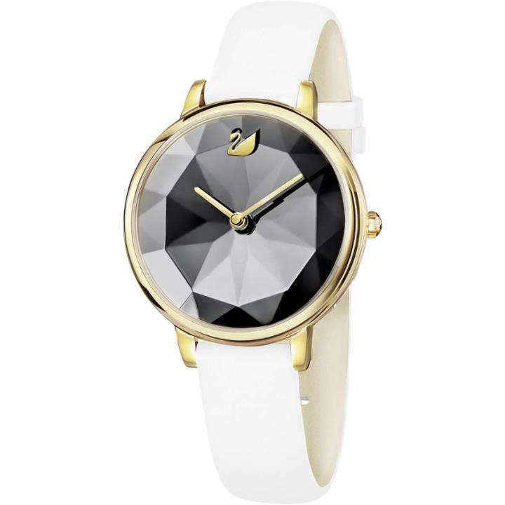 Swarovski Crystal Lake Watch, Leather Strap, White, Gold Tone