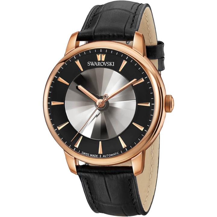 Swarovski Atlantis Limited Edition Automatic Men's Watch, Leather Strap, Black, Rose Gold Tone
