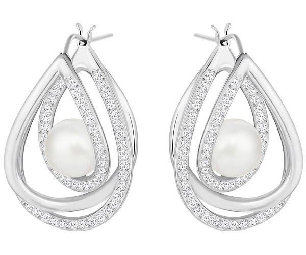 Swarovski Swarovski Free Pearl Pierced Earrings, White, Rhodium Plating White Rhodium-plated