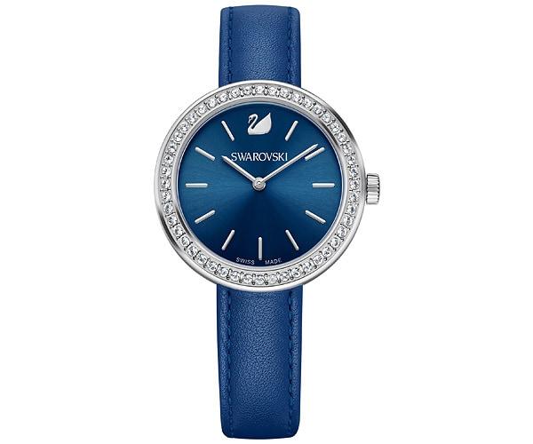 Swarovski Swarovski Daytime Watch, Leather Strap, Blue, Silver Tone White Stainless Steel