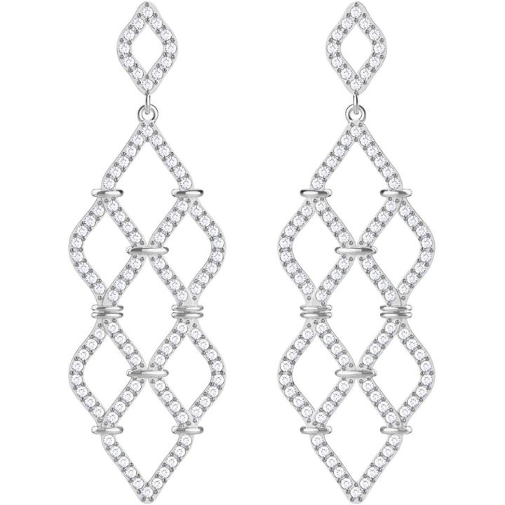Swarovski Lace Chandelier Pierced Earrings, White, Rhodium Plating