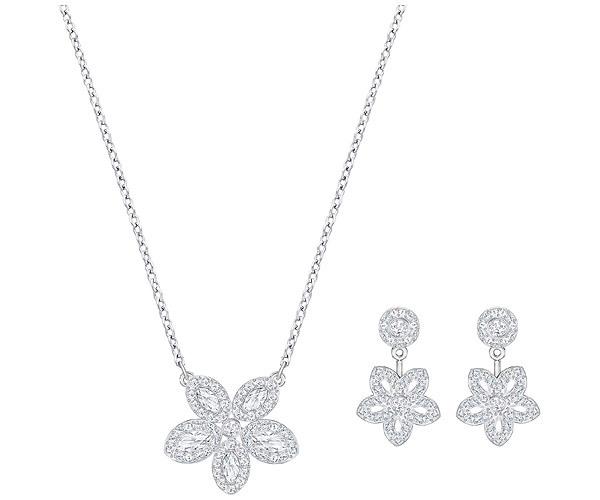 Swarovski Swarovski Baron Flower Set, White, Rhodium Plating White Rhodium-plated