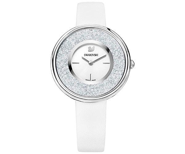 Swarovski Swarovski Crystalline Pure Watch, Leather Strap, White, Silver Tone White Stainless Steel