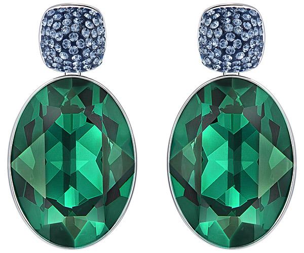 Swarovski Swarovski Empire Oval Pierced Earrings Green Rhodium-plated