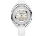Swarovski Swarovski Crystalline Oval Watch, Leather Strap, White, Silver Tone White Stainless Steel