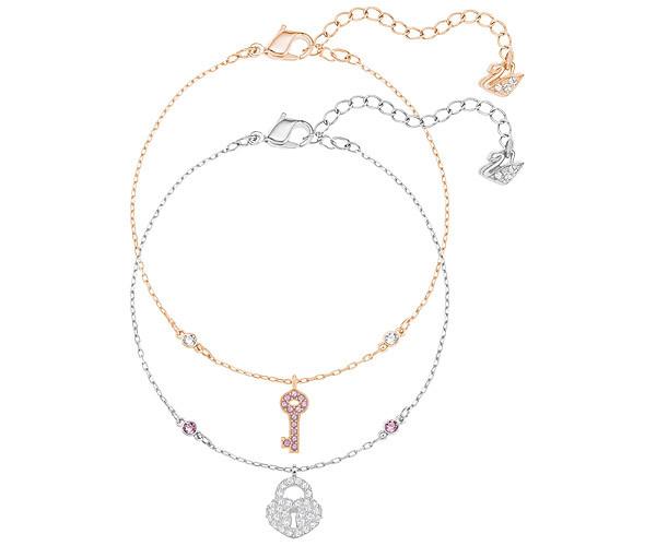 Swarovski Swarovski Crystal Wishes Key Bracelet Set, Pink, Mixed Plating Pink