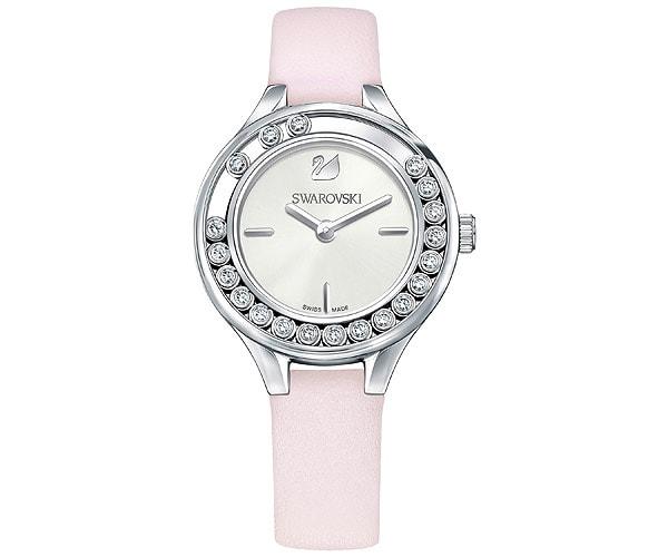 Swarovski Swarovski Lovely Crystals Mini Watch, Leather Strap, Pink, Silver Tone White Stainless Steel