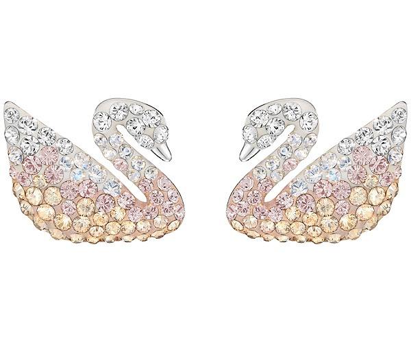 Swarovski Swarovski Iconic Swan Pierced Earrings, Large, Multi-colored, Rhodium Plating Light Multi Rhodium-plated