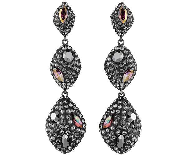 Swarovski Swarovski Moselle Triple Drop Pierced Earrings, Gold Plating Gray Rhodium-plated