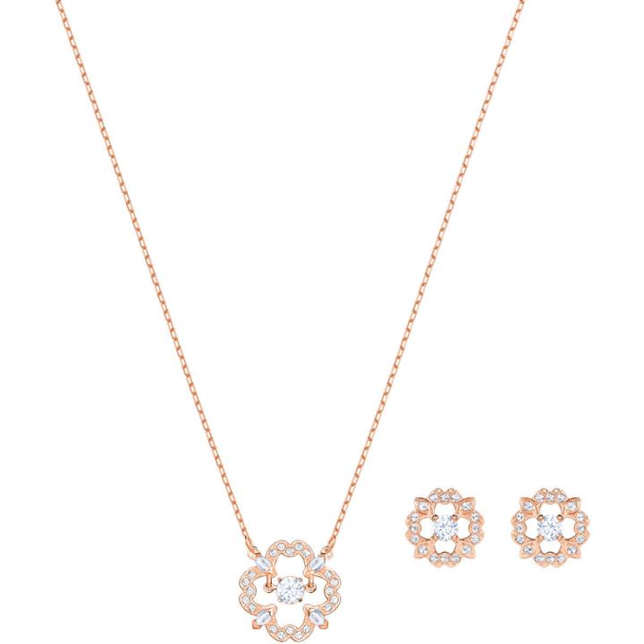 Swarovski Sparkling Dance Flower Set, White, Rose Gold Plating