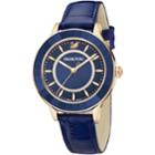Swarovski Octea Lux Watch, Leather Strap, Blue, Rose Gold Tone