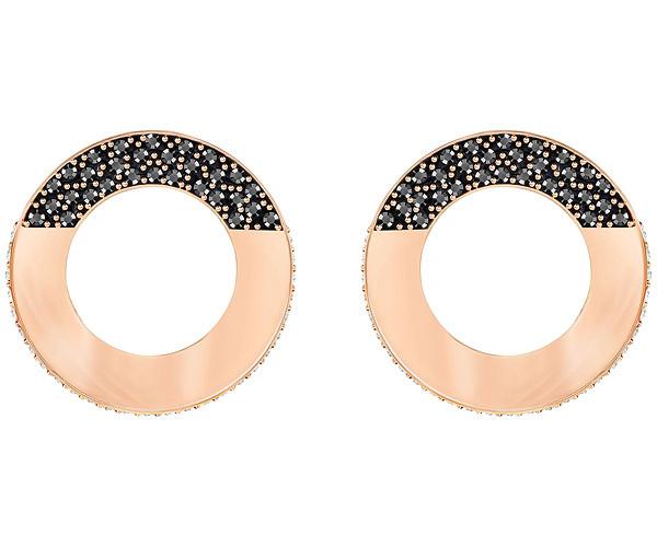 Swarovski Swarovski Hoop Fever Round Pierced Earrings, Black, Rose Gold Plating Teal Rose Gold-plated