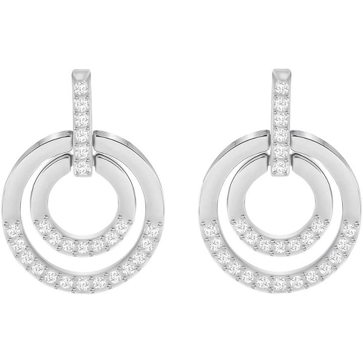 Swarovski Circle Pierced Earrings, Medium, White, Rhodium Plating