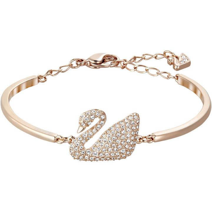 Swarovski Swan Bangle, White, Rose Gold Plating