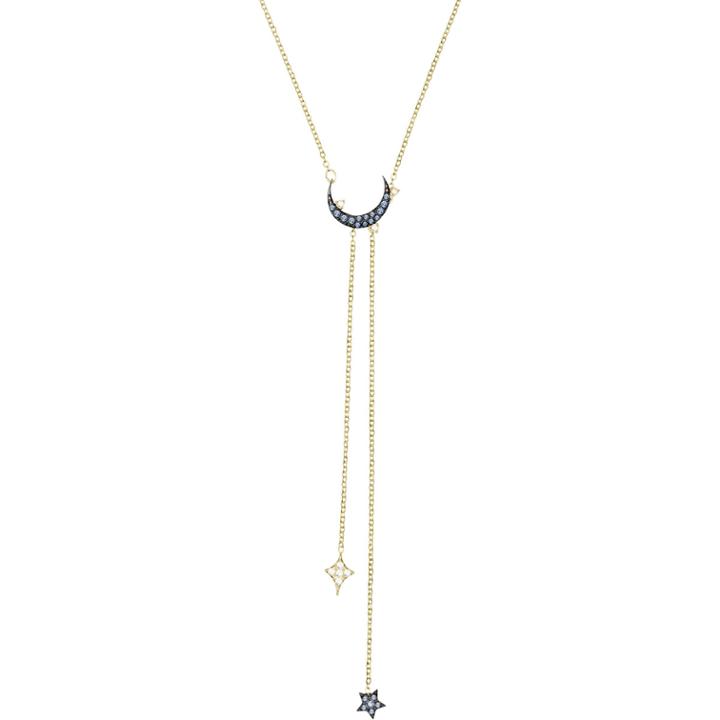 Swarovski Duo Moon Y Necklace, Teal, Mixed Plating