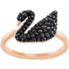 Swarovski Iconic Swan Ring, Black, Rose Gold Plating