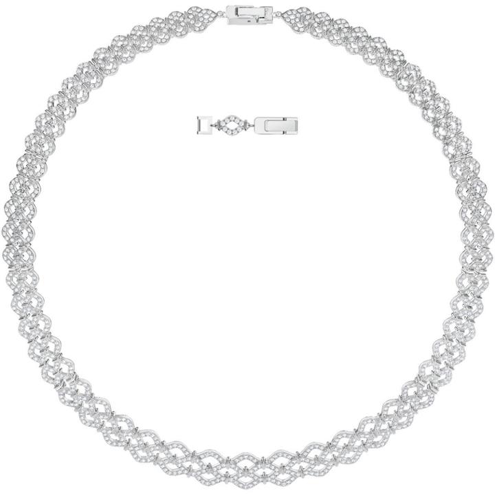 Swarovski Lace Wide Necklace, White, Rhodium Plating